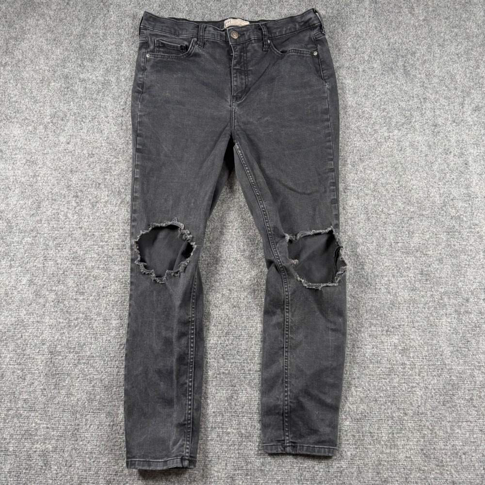 Free People Jeans Womens 31 Black Distressed Skinny Denim Pants